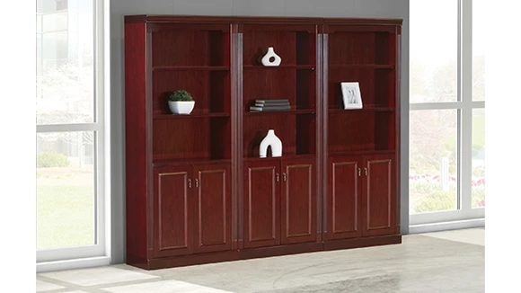 3 Section Wood Veneer Bookcase Wall Unit - 3 Door Units