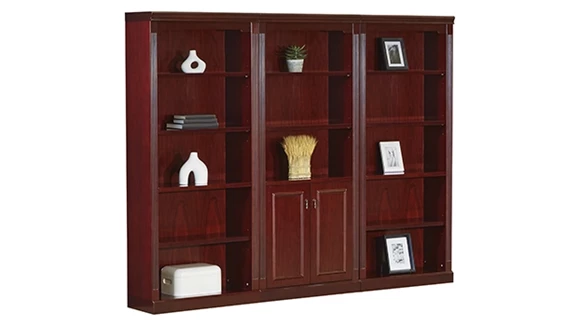3 Section Wood Veneer Bookcase Wall Unit