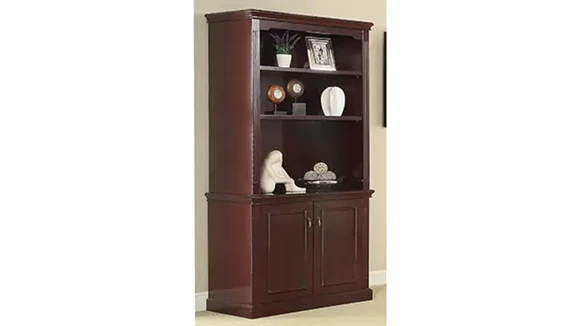 2 Door Wood Veneer Storage Cabinet with Hutch Unit