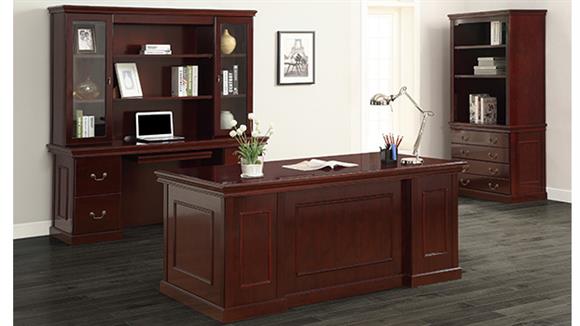 Executive Wood Veneer Office Suite Double Ped Desk, Credenza and Hutch