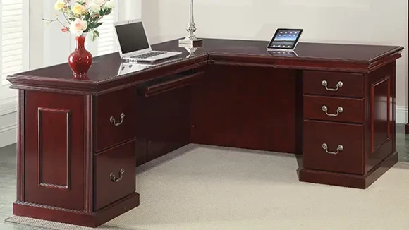 66in x 78in Double Pedestal Wood Veneer L-Desk