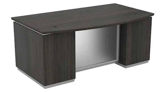 Bow-Front Desk 72in W x 42in D with 2 Pedestals