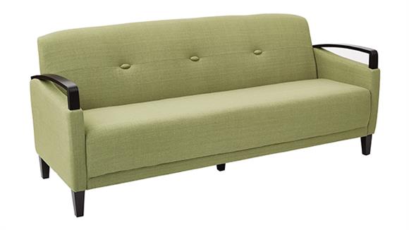 Sofa with Espresso Wood Accents and Enhanced Fabrics