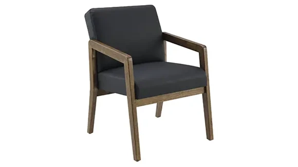 Wood Frame Black Faux Leather Guest Chair