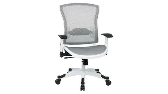 Mid-Back Mesh Chair White Frame Adjustable Flip Arms