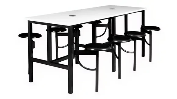 Standing Height Collaborative Table 8ft x 31in with 8 Metal Swivel Stools