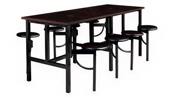 Standing Height Collaborative Table 8ft x 31in with 8 Wood Swivel Stools