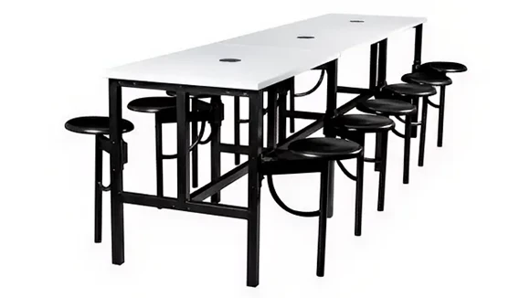 Standing Height Collaborative Table 12ft x 31in with 12 Metal Swivel Stools