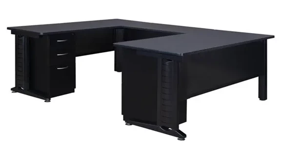 Steel U-Desk 66in W x 102in D with 2 Pedestals