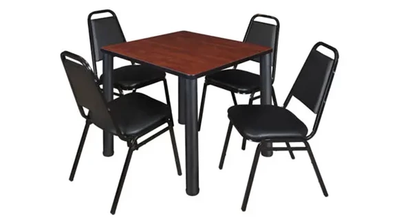 Cafeteria Table 30in Square with Post-Legs and 4 Stack Chairs
