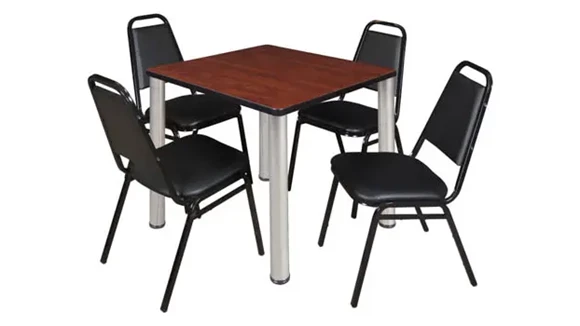 Cafeteria Table 30in Square with Post-Legs and 4 Stack Chairs