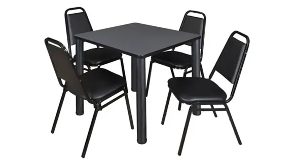 Cafeteria Table 48in Round with Post-Legs and 4 Stack Chairs