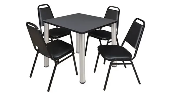 Cafeteria Table 30in Square with Post-Legs and 4 Stack Chairs