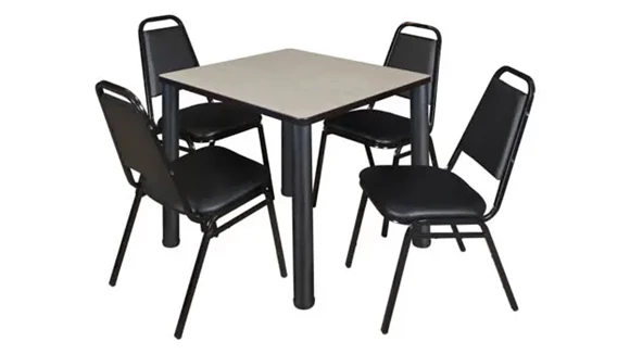 Cafeteria Table 48in Square with Post-Legs and 4 Stack Chairs