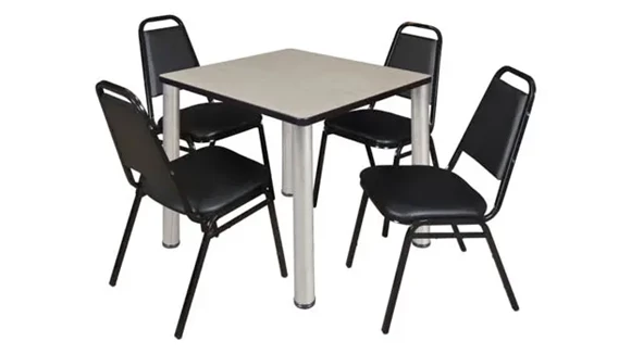 Cafeteria Table 30in Square with Post-Legs and 4 Stack Chairs