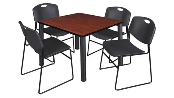 Cafeteria Table 36in Square with Post-Legs and 4 Stack Chairs