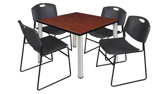 Cafeteria Table 36in Square with 4 Stack Chairs