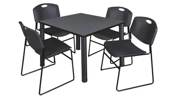 Cafeteria Table 36in Square with Post-Legs and 4 Stack Chairs