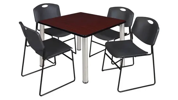 Cafeteria Table 36in Square with Post-Legs and 4 Stack Chairs