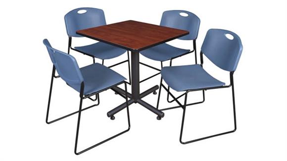 30in Square Breakroom Table- Cherry & 4 Zeng Stack Chairs