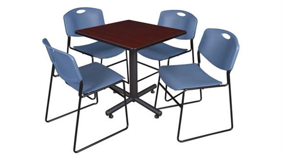 30in Square Breakroom Table- Mahogany & 4 Zeng Stack Chairs