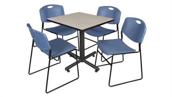 30in Square Breakroom Table- Maple & 4 Zeng Stack Chairs