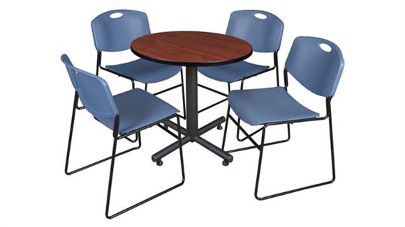 30in Round Breakroom Table- Cherry & 4 Zeng Stack Chairs