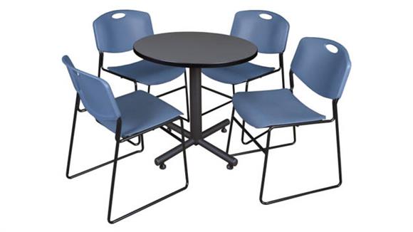 30in Round Breakroom Table- Gray & 4 Zeng Stack Chairs