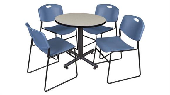 30in Round Breakroom Table- Maple & 4 Zeng Stack Chairs