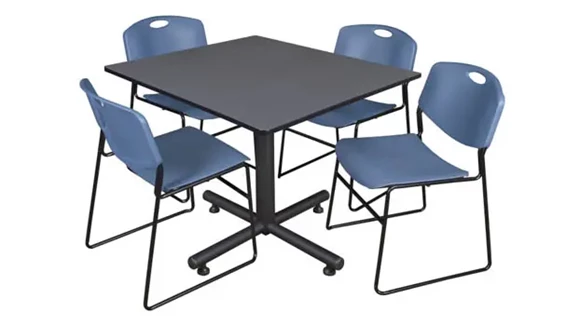 Cafeteria Table 48in Square with 4 Stack Chairs