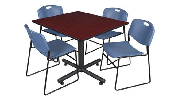 48in Square Breakroom Table- Mahogany & 4 Zeng Stack Chairs
