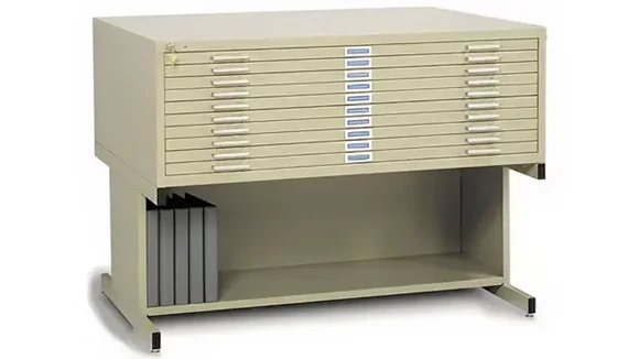 Ball-Bearing Flat File Cabinet 46in W x 35in D x 37in H with Steel 10 Drawer