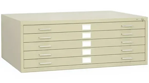 Ball-Bearing Flat File Cabinet 53in W x 41in D x 17in H with 5 Drawers