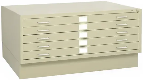Ball-Bearing Flat File Cabinet 53in W x 41in D x 23in H with 5 Drawers