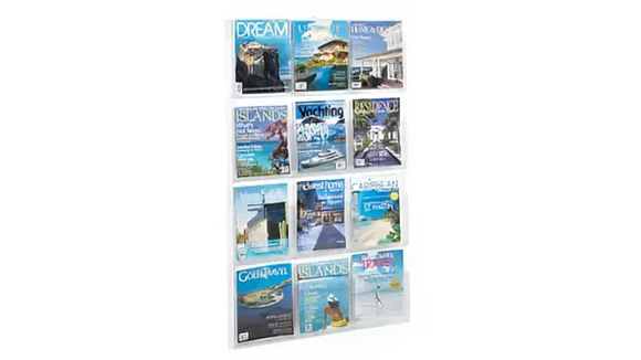 Magazine Display 30in W x 2in D x 49in H with Holds 12 Magazines