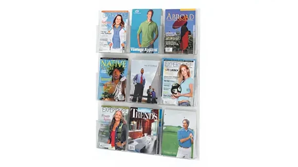 Magazine Display 30in W x 3in D x 36in H with Holds 9 Magazines
