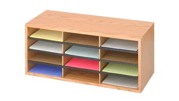 12 Compartment Wood Literature Organizer