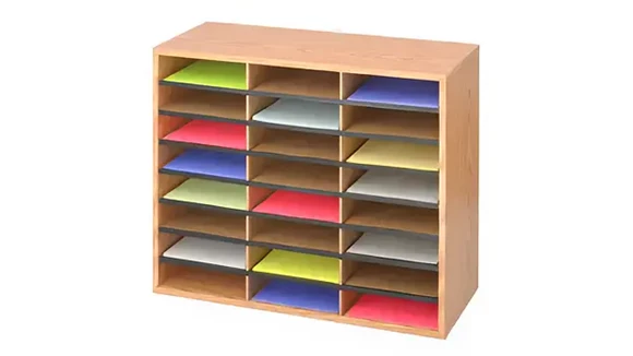 24 Compartment Wood Literature Organizer