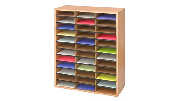 36 Compartment Wood Literature Organizer