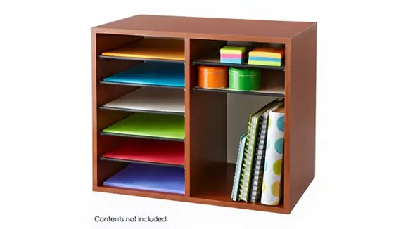 Wood Adjustable Literature Organizer - 12 Compartment