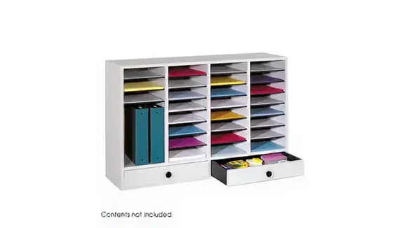 Wood 32 Compartment 2 Drawer Literature Organizer