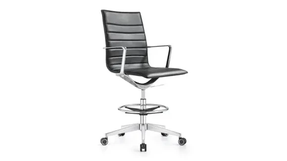Mid-Back High-Back Drafting Stool with Leather Seat and 300 lb Capacity