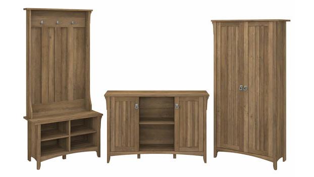 Bush Furniture Full Entryway Storage Set with Hall Tree, Shoe Bench with Doors and Cabinets