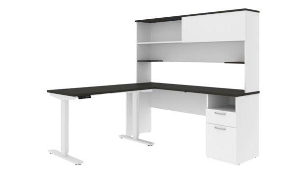 Bestar Pro Linea White L Desk with Open Hutch