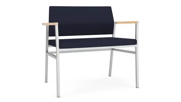 Navy Open House Fabric / Silver Finish / Natural Maple Armcaps