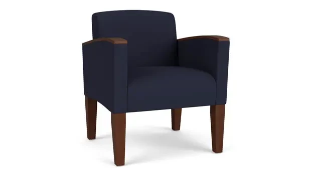 Navy Open House Fabric / Wood Legs, Walnut
