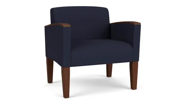 Navy Open House Fabric / Wood Legs, Walnut