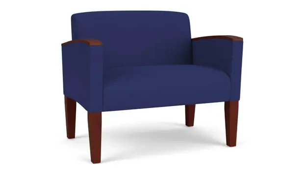 Cobalt Open House Fabric / Wood Legs, Mahogany