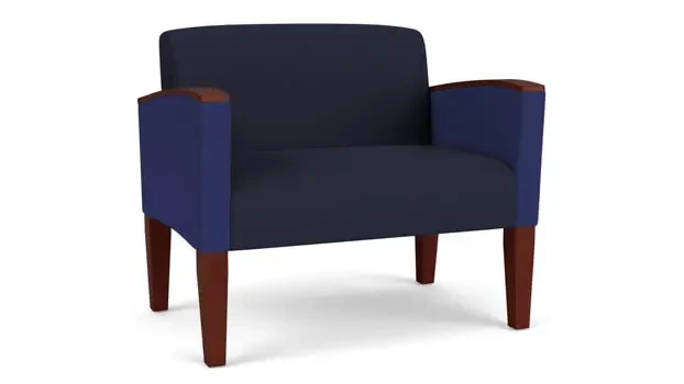 Navy Open House Fabric / Cobalt Open House Fabric / Wood Legs, Mahogany