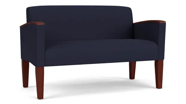 Navy Open House Fabric / Wood Legs, Mahogany